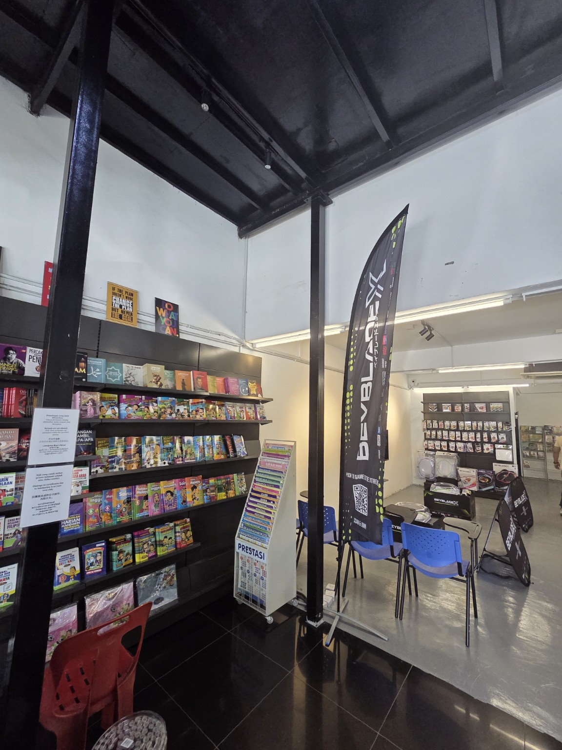 Books and Beyblade experience area
